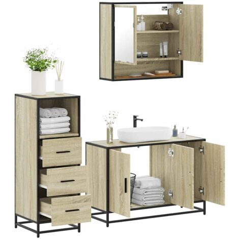3 Piece Bathroom Furniture Set，Bathroom Cabinet Set Sonoma Oak Engineered Wood VSVS770097