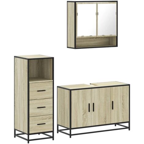 3 Piece Bathroom Furniture Set，Bathroom Cabinet Set Sonoma Oak Engineered Wood VSVS770097