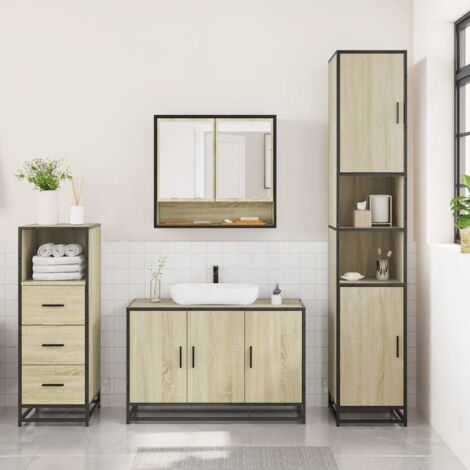 3 Piece Bathroom Furniture Set，Bathroom Cabinet Set Sonoma Oak Engineered Wood VSVS770097
