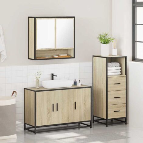 3 Piece Bathroom Furniture Set，Bathroom Cabinet Set Sonoma Oak Engineered Wood VSVS770097