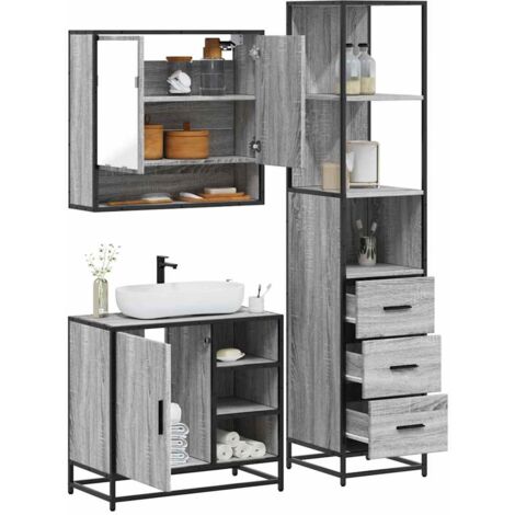 3 Piece Bathroom Furniture Set，Bathroom Cabinet Set Grey Sonoma ...