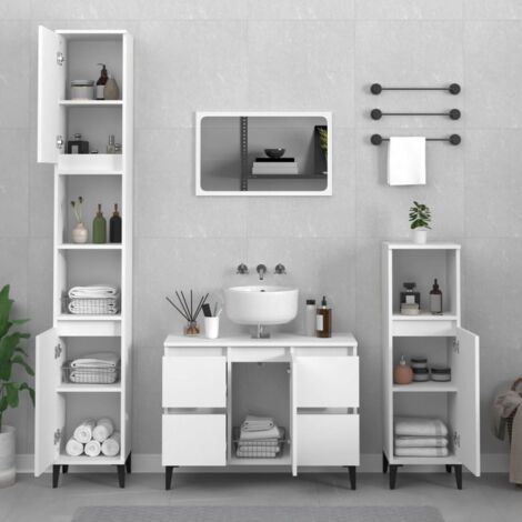 3 Piece Bathroom Furniture Set，Bathroom Cabinet Set White Engineered ...