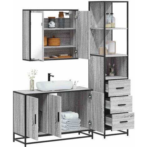 3 Piece Bathroom Furniture Set，Bathroom Cabinet Set Grey Sonoma ...