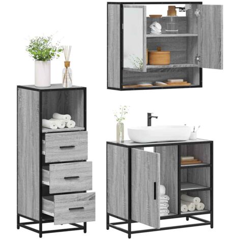 3 Piece Bathroom Furniture Set，Bathroom Cabinet Set Grey Sonoma ...