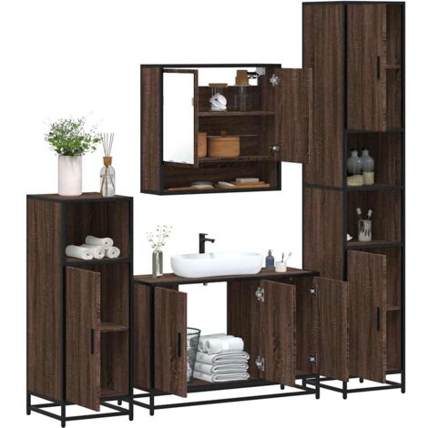 4 Piece Bathroom Furniture Set，Bathroom Cabinet Set Brown Oak ...