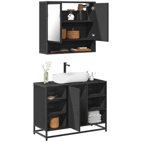 2 Piece Bathroom Furniture Set，Bathroom Cabinet Set Black Engineered Wood VSVS564773