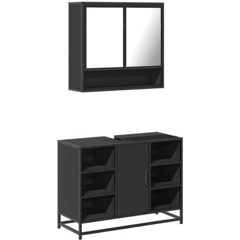 2 Piece Bathroom Furniture Set，Bathroom Cabinet Set Black Engineered Wood VSVS564773