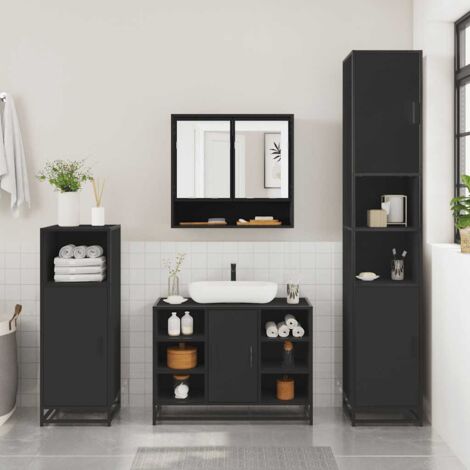 2 Piece Bathroom Furniture Set，Bathroom Cabinet Set Black Engineered Wood VSVS564773