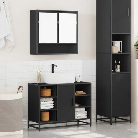 2 Piece Bathroom Furniture Set，Bathroom Cabinet Set Black Engineered Wood VSVS564773