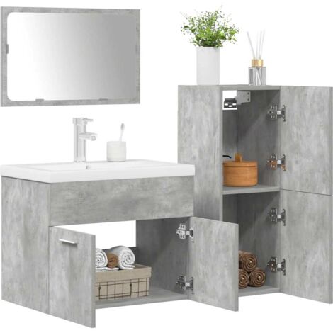 4 Piece Bathroom Furniture Set，Bathroom Cabinet Set Concrete Grey ...