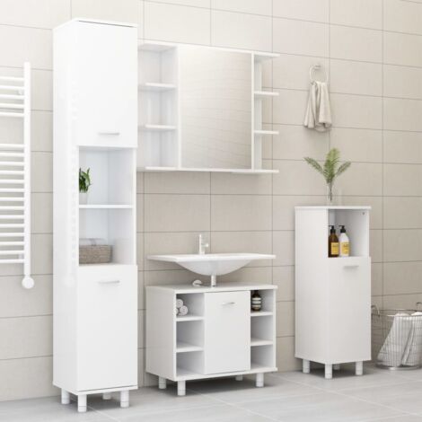 4 Piece Bathroom Furniture Set，Bathroom Cabinet Set High Gloss White ...