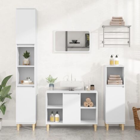 3 Piece Bathroom Furniture Set，Bathroom Cabinet Set White Engineered ...