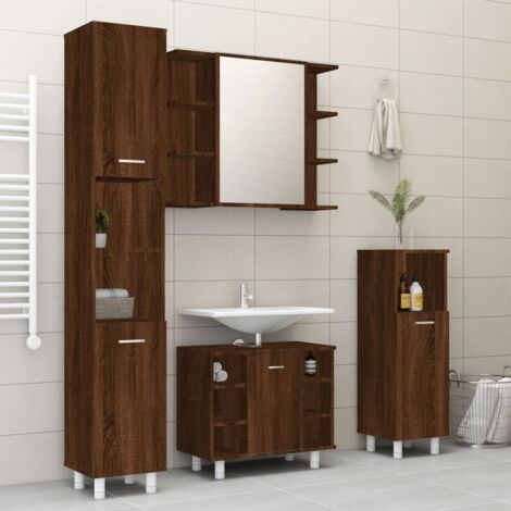4 Piece Bathroom Furniture Set，Bathroom Cabinet Set Brown Oak ...