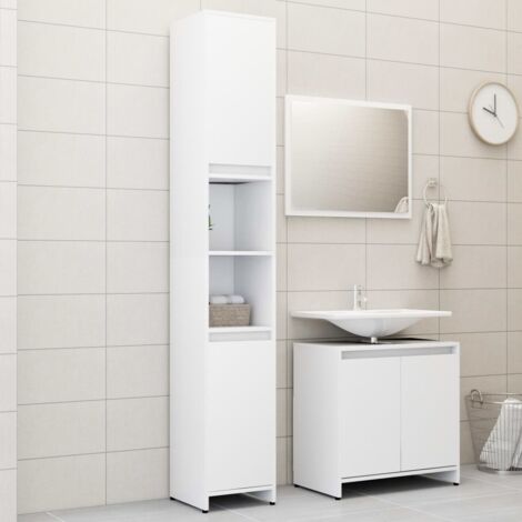 3 Piece Bathroom Furniture Set，Bathroom Cabinet Set White Engineered ...