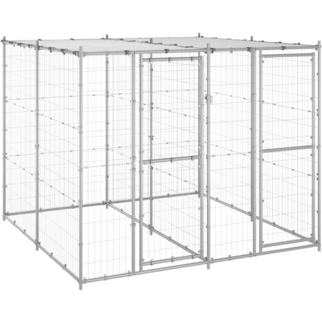 Outdoor Dog Kennel，Dog House，Dog Shelter Galvanised Steel with Roof 4.84 m² VSVS600223