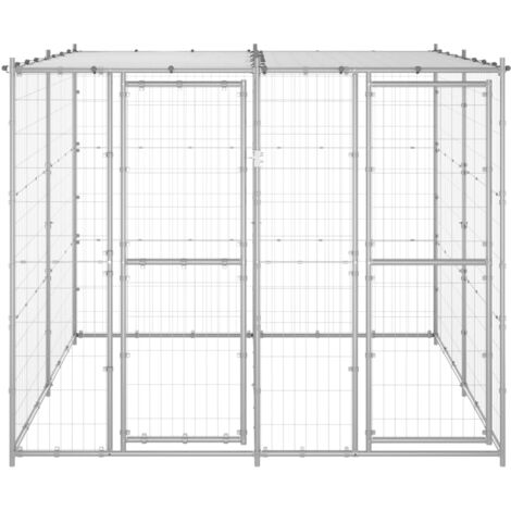 Outdoor Dog Kennel，Dog House，Dog Shelter Galvanised Steel with Roof 4.84 m² VSVS600223