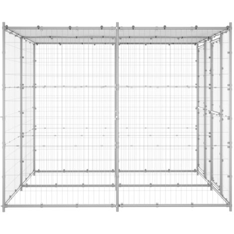 Outdoor Dog Kennel，Dog House，Dog Shelter Galvanised Steel with Roof 4.84 m² VSVS600223