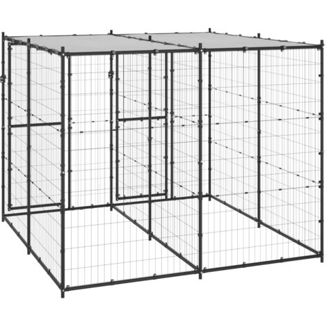 Outdoor Dog Kennel，Dog House，Dog Shelter Steel with Roof 4.84 m² VSVS819609