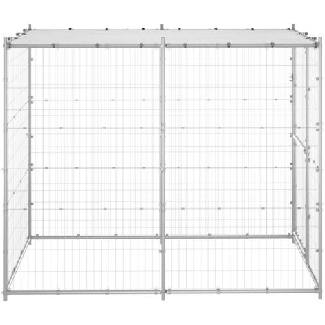 Outdoor Dog Kennel，Dog House，Dog Shelter Galvanised Steel with Roof 110x220x180 cm VSVS561936