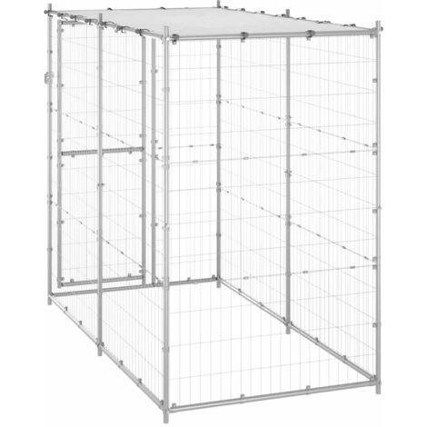 Outdoor Dog Kennel，Dog House，Dog Shelter Galvanised Steel with Roof 110x220x180 cm VSVS561936
