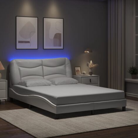 Double bed Adult bed Bed Frame with LED without Mattress White 140x190 cm VSVS869888