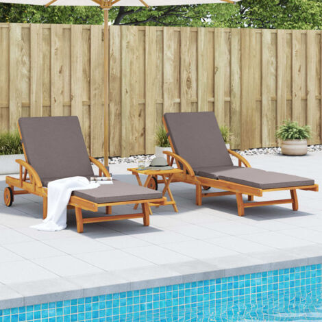 2 pcs Sun Lounger Deck chair Lounge chairs with Cushions 200x68x83 cm Solid Wood Acacia VSVS365232