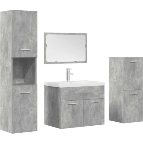 5 Piece Bathroom Furniture Set，Bathroom Cabinet Set Concrete Grey Engineered Wood VSVS857231