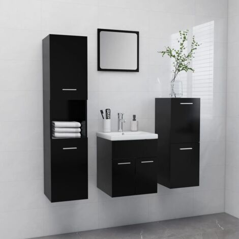 Bathroom Furniture Set，Bathroom Cabinet Set Black Engineered Wood ...