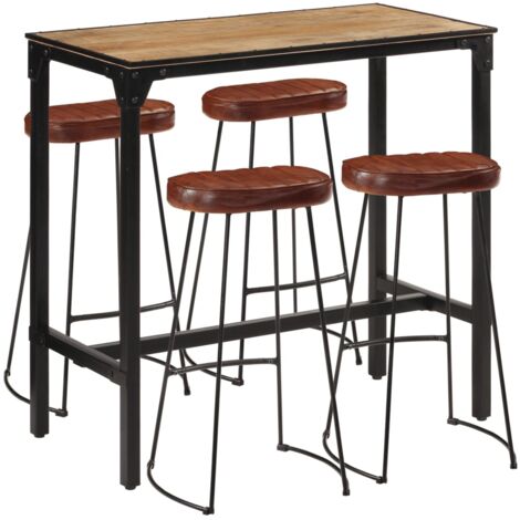 5 Piece Bar Set，Bistro Set Solid Rough Wood Mango and Metal VSVS548982