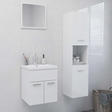Bathroom Furniture Set，Bathroom Cabinet Set High Gloss White Engineered ...