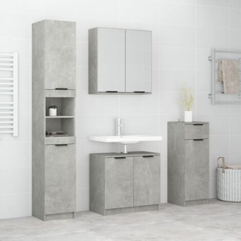 4 Piece Bathroom Cabinet Set，Bathroom Furniture Set Concrete Grey ...