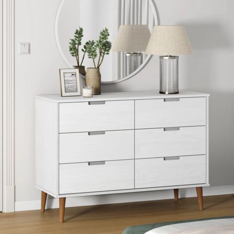 Drawer Cabinet，Drawer Chest MOLDE White 113x40x80 cm Solid Wood Pine VSVS6217477
