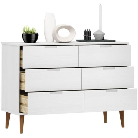 Drawer Cabinet，Drawer Chest MOLDE White 113x40x80 cm Solid Wood Pine VSVS6217477