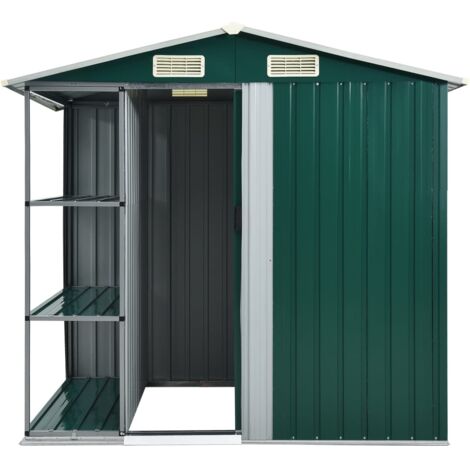 Garden Shed，Storage Shed with Rack Green 205x130x183 cm Iron VSVS2346571