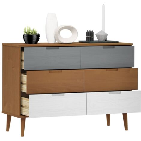 Drawer Cabinet，Drawer Chest MOLDE Brown 113x40x80 cm Solid Wood Pine VSVS3443817