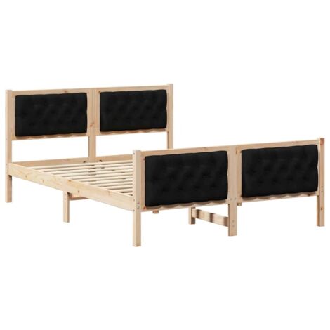 Double bed，Bed Frame with Headboard Black 150 x 200 cm Solid Pine Wood ...