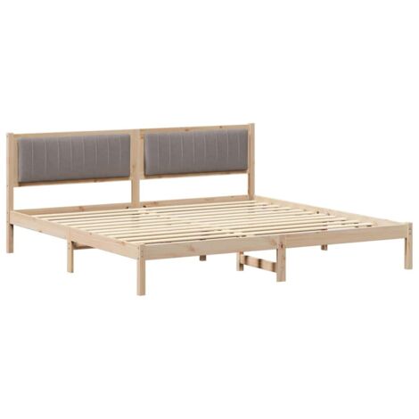 Double bed，Bed Frame with Headboard Taupe 200 x 200 cm Solid Pine Wood ...