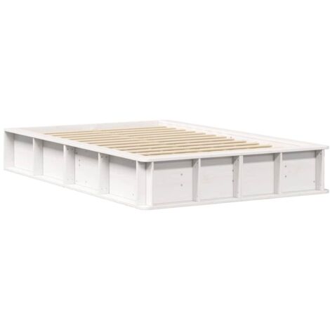Double bed，Bed Frame with Storage White 140 x 200 cm Solid Pine Wood ...