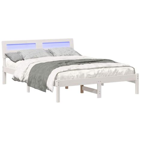 Double bed，Bed Frame with Headboard White 135 x 190 cm Solid pine wood ...