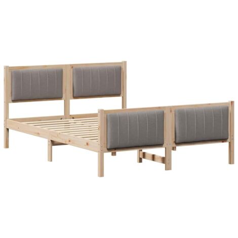 Double bed，Bed frame Brown and taupe 140 x 190 cm Solid pine wood CFW19630