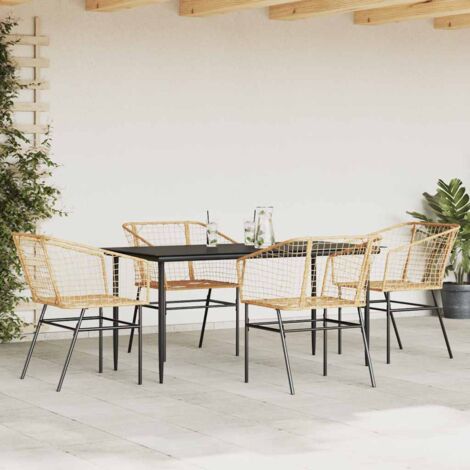 5 Piece Garden Dining Set，Outdoor Dining Set Brown Poly Rattan Glass ...