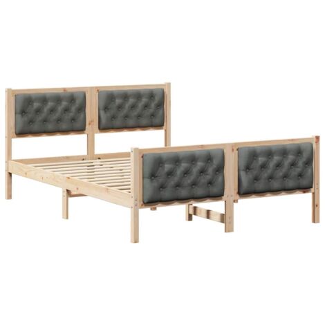 Double bed，Bed Frame with Headboard Dark Grey 140 x 200 cm Solid Pine ...