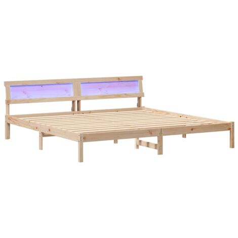 Double bed，Bed Frame with Headboard Brown 200 x 200 cm Solid pine wood ...
