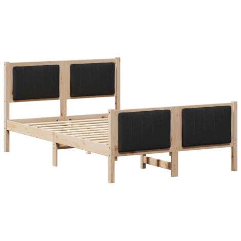 Double bed，Bed frame Brown and black 120 x 190 cm Solid pine wood ...
