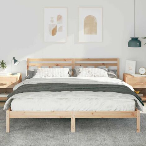 Bed Frame with Headboard Brown Pine wood CFW20183 CFW20183