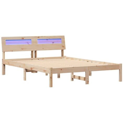 Double bed，Bed Frame with Headboard Brown 135 x 190 cm Solid pine wood ...