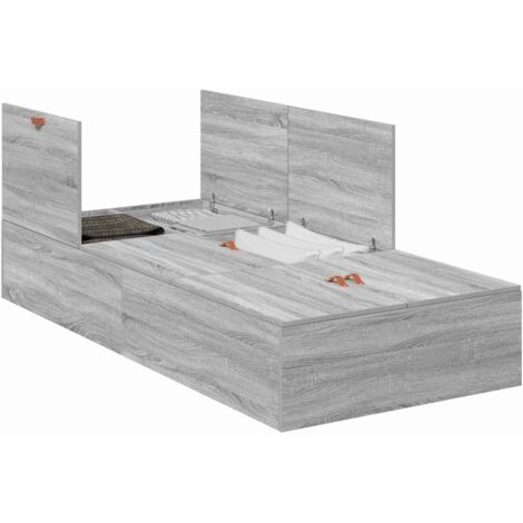Single bed，Bed Frame with Storage Grey sonoma 90 x 200 cm Engineered ...