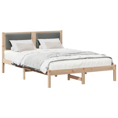 Double bed，Bed Frame with Headboard Dark Grey 135 x 190 cm Solid Pine ...