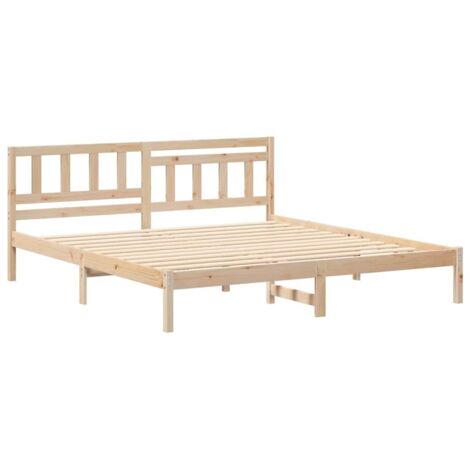 Double bed，Bed Frame with Headboard Brown 180 x 200 cm Solid pine wood ...