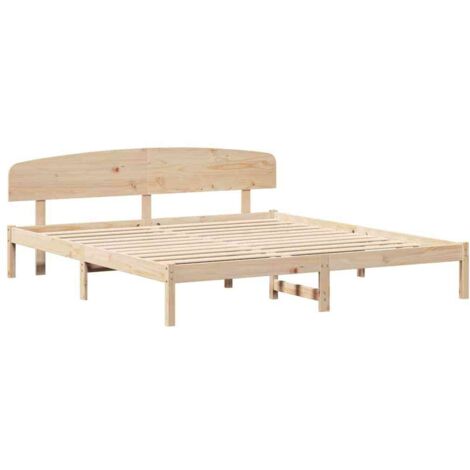 Double bed，Bed Frame with Headboard Brown 200 x 200 cm Solid Pine wood ...